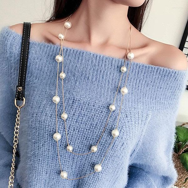 CHOKER LANGE DOUBLE SIMED SIMULIGE PEARLS HALKKEISTER SCAVILIC MODEULE JUDELY PWEATER Ketten Halskette für Frauen ankunft 2023