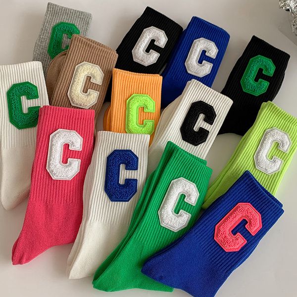 Socks Hosiery 3pairs Frühling Sommer Herbst Winter Korean Big C Letter Crew Socken Baumwolle atmungsaktive Mode Frauen Hip Pop Street Socken 230215