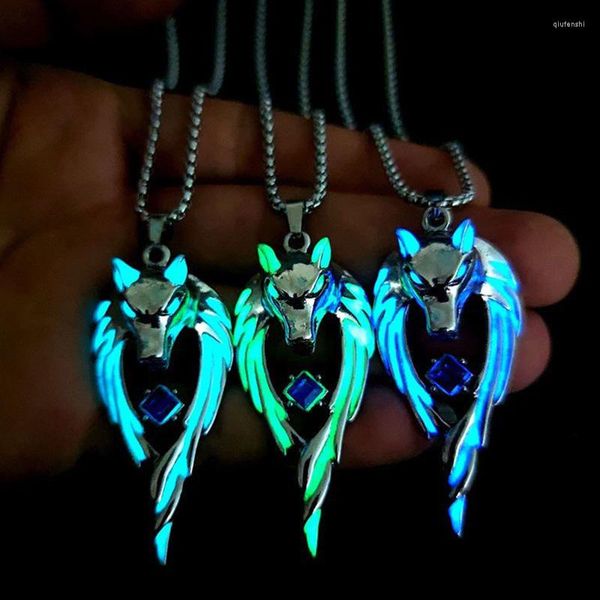 Подвесные ожерелья Fashion Wolf for Unisex Glow in the Dark Animal Sweater Chain Glosing Collece Punk Hiphop Jewelry Accessory