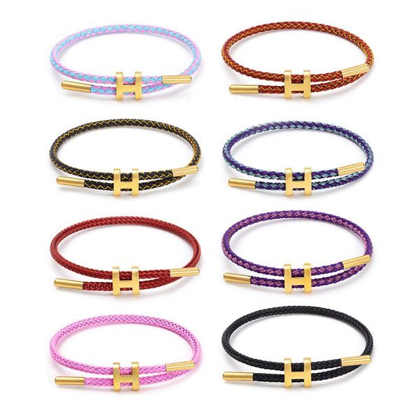 Braccialetti a maglie Bracciale in filo di acciaio inossidabile a catena 3D in oro duro con corda regolabile impermeabile per gioielli di lusso da donnaLink