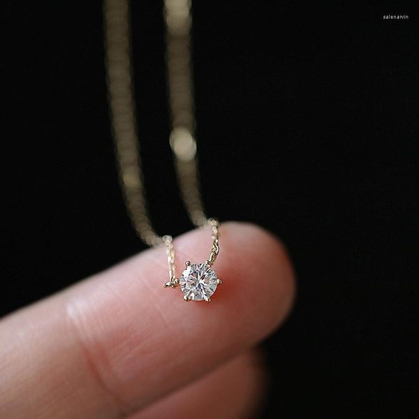 Ketten S925 Silber vergoldet 14K Gold Halskette Vielseitige einzelne Diamant-Schlüsselbeinkette Sechs-Klauen-Zirkon Sterling weiblich