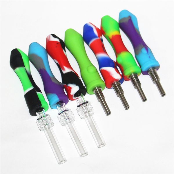 Narguilés mini nectar de silicone avec 10mm titane clou quartz pointe nectar dab tuyaux de paille verre drop down adaptateur cendriers