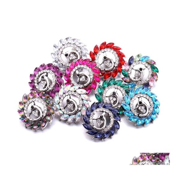 Takılar Toptan Snap Düğmesi Takı Bulguları Kristal Peacock Spreads Tail Rhinestone 18mm Metal Çıtçıt Düğmeleri Diy bileklik kuyumcu DH2WV