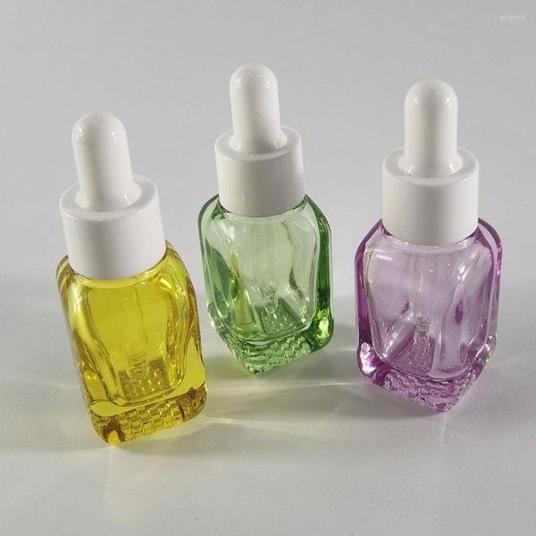 Garrafas de armazenamento 20pcs/lote 15ml verde claro amarelo roxo vazio vazio garrafa de gotas de gotas de vidro reabastecida recipiente de óleo essencial com pipeta gota