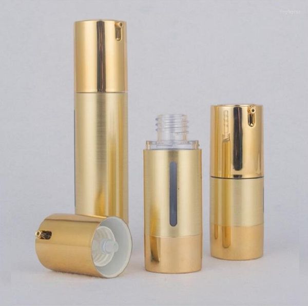 Aufbewahrungsflaschen 15 ml UV-Gold-Airless-Vakuumpumpenflasche mit Fensterlotion/Emulsion/Serum/flüssiger Grundierung/aufhellender Essenz-Hautverpackung