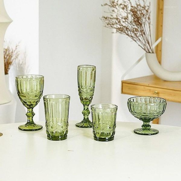 Verres à vin 150 300 350 400 ml Gobelet coloré Eau Champagne Jus Verre Machine Pressé Green Forest Series Gobelets Vintage Cup Mugs