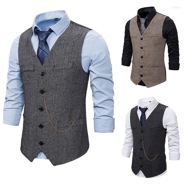 Herrenwesten Herrenanzugweste Slim Fit Einreihig Ärmellos Gentleman Formelle Hochzeit V-Ausschnitt Retro Schwarz Grau Kleidung