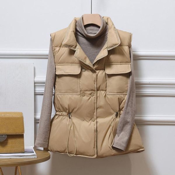 Gilet invernale da donna in piumino Parka da donna Gilet kaki coreano Gilet con colletto alla coreana Moda femminile caldo 2023