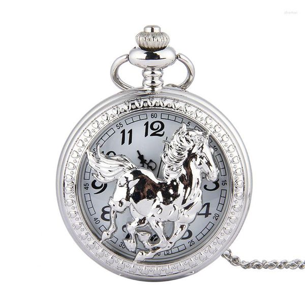 Orologi da taschino Fashion Casual Womens Mens Watch Silver Fine Horse Collana Chain Quartz Fob Unisex Relogio Masulino