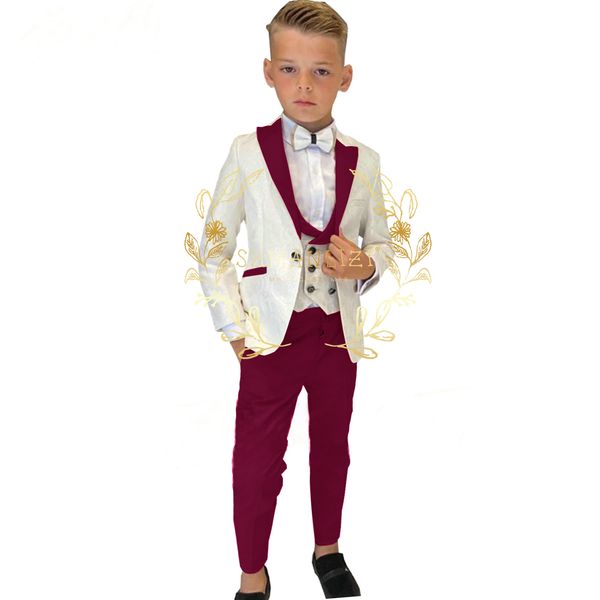 Костюмы для мальчиков, костюм из 3 предметов, комплекты детской жаккардовой куртки цвета слоновой кости, деловой костюм для мальчиков с цветочным узором, детский свадебный костюм, смокинг290t