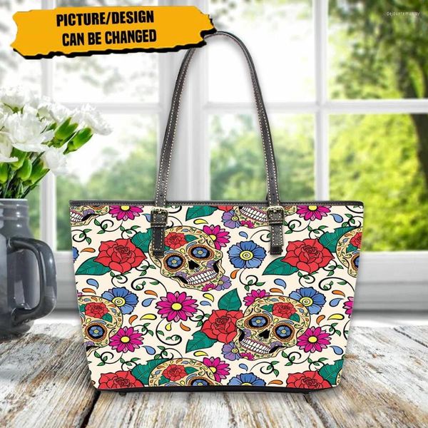 Abendtaschen Coloranimal Schädel Rose Design Luxus Damen Umhängetasche Leder Große Kapazität Pendler Personalisierte Freizeit Sac Femme