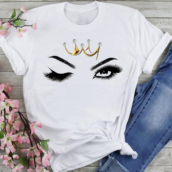 Kadın Tişörtleri Kadın Grafik Giysileri Sevimli Stil Kirpik Karikatür Yaz Moda Kadın Giysileri Baskı Kısa Kollu Üstler Tees Tshirt T-Shirt