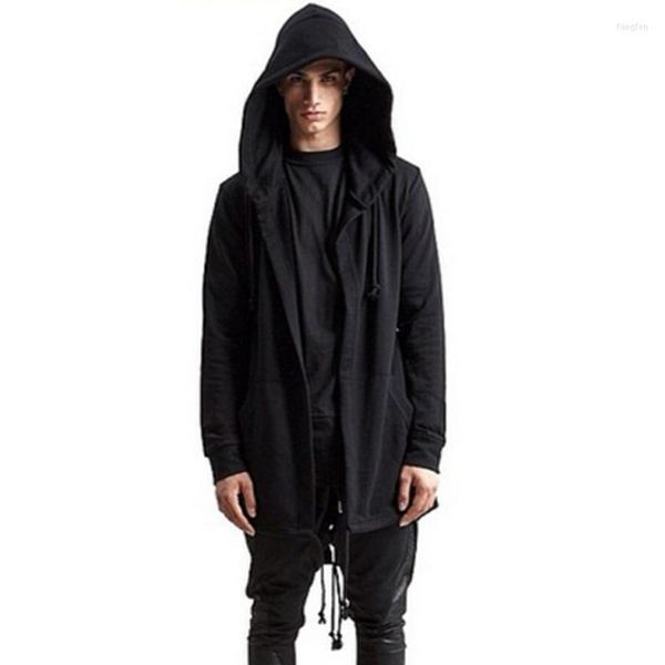 Felpe con cappuccio da uomo Gothic Hooded Men 2023 Hip Hop Primavera Autunno Bianco Nero Mantello lungo Cape Trench Coat Abiti maschili Streetwear 3xl HD18