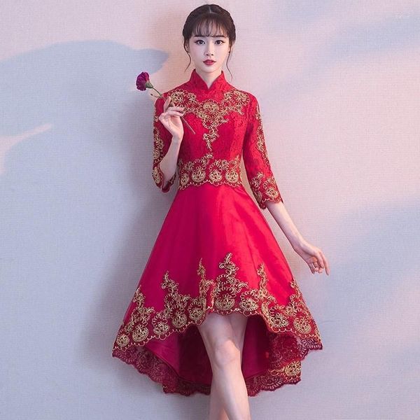 Этническая одежда Бургундское китайское платье Qipao Платья для вечеринок невесты Чеонгсам Вечерние восточные свадебные платья Вестидо плюс 3xl