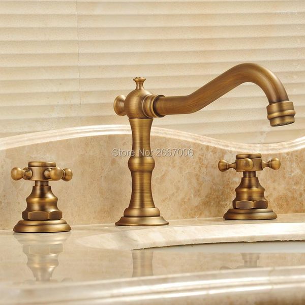 Banyo Lavabo Muslukları Vintage Tasarım Üç Delikli Banyo Küvet Musluğu Antika Pirinç Kaplama ve Soğuk Mikser Su Tap Toptan GI131