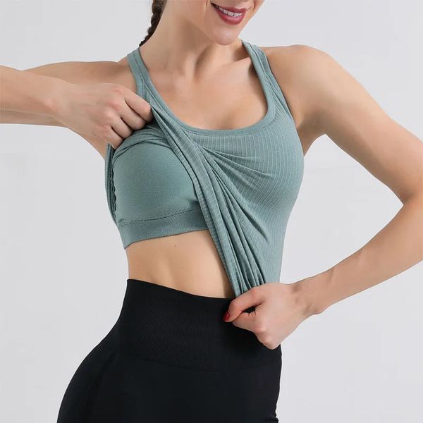 2024 Lu lu Lemons Yoga BRA BRACA TOP MULHERES CREVENÇÃO COM GYM OFT OMBRO TOPS SEXY TOPS FIESS CAMI SUMMER CASUAL S