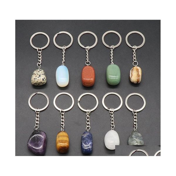 Ключевые кольца IRREGAR Natural Crytal Stone Keychains Sier Color Healing Crystal Car Decor Keyrings Ключевой для женщин мужчины бросают доставку DH9BN