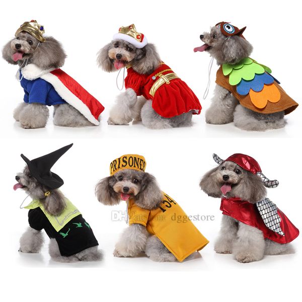 Fantasia de cachorro de halloween vestuário de cachorro de cachorro coruja cães de cachorro fantasia de cães príncipe trajes com coroa hat hat size vestidos para gato gato decoração de gatinho festa de cosplay a528