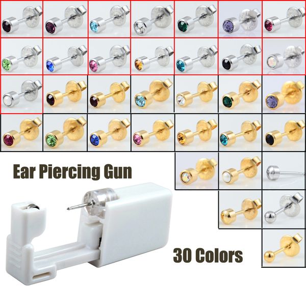 1pc Unidade de piercing estéril de orelha estéril Cartilagem TRAGUS Hélice Piercing Gun No Pain Piercer Tool Machine Kit Stud Jóias Diy