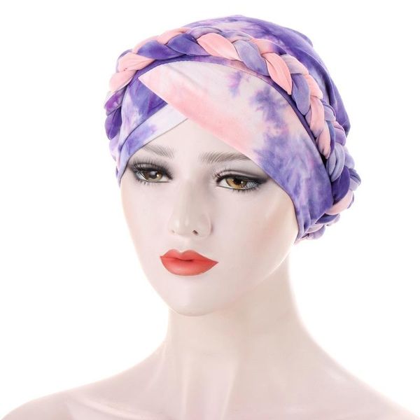 Berretti Beanie/Skull Caps Cappelli Europa e Stati Uniti Tie-dye Latte Seta Velluto Trecce Corto Può Nascondere Capelli Foulard Cap 187