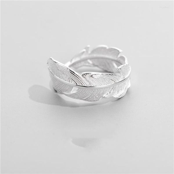 Anelli a grappolo S925 Sterling Silver Forest Sweet Lovely Feather Ring Tail Opening Regolabile 925 Jewelry For Women