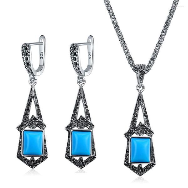 Brincos de colar Set Ajojewel Vintage Black/Blue Light Resina para mulheres Jóias de Alta qualidade de Aniversário