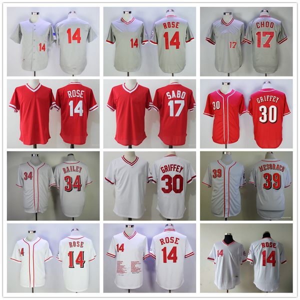 Maglie da baseball di film 14 Pete Rose 1969 1976 17 Chris Sabo Ken Griffey Jr. Homer Bailey Devin Mesoraco 5 Johnny Bench Maglia vintage