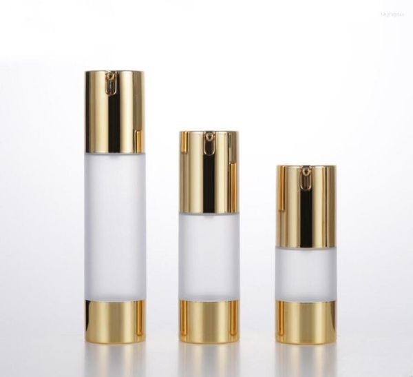 Aufbewahrungsflaschen, 15 ml, mattierte Airless-Flasche, UV-Gold-Pumpe, Lotion, Emulsion, Serum, Foundation, Essenz, Toner, Balance, Hautpflege, Kosmetikbehälter