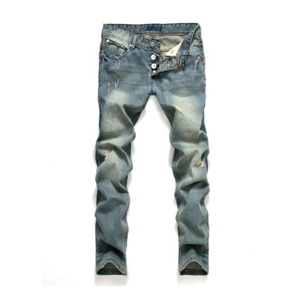 Jeans empilhados de grife Jeans roxos europeus bordados acolchoados rasgados para marca de tendências Calças vintage masculinas dobradas slim skinny fashion Jeans 28-42