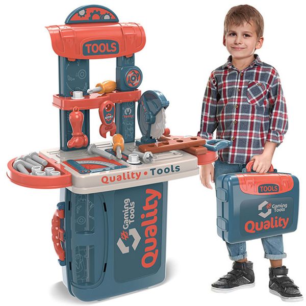 Tools Workshop 3 in 1 Strumenti per l'apprendimento precoce della costruzione per bambini Kit da tavolo per attrezzi Set da banco da lavoro portatile con morsa a martello Chiave per sega Cacciavite 230216