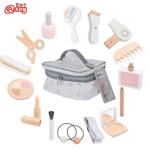 Schönheit Mode Kinder Spielzeug Mädchen Pretend Spielen Kid Make Up Schöne Make-Up Set Friseur Simulation Holz Spielzeug Für Mädchen Dressing kosmetik 230216