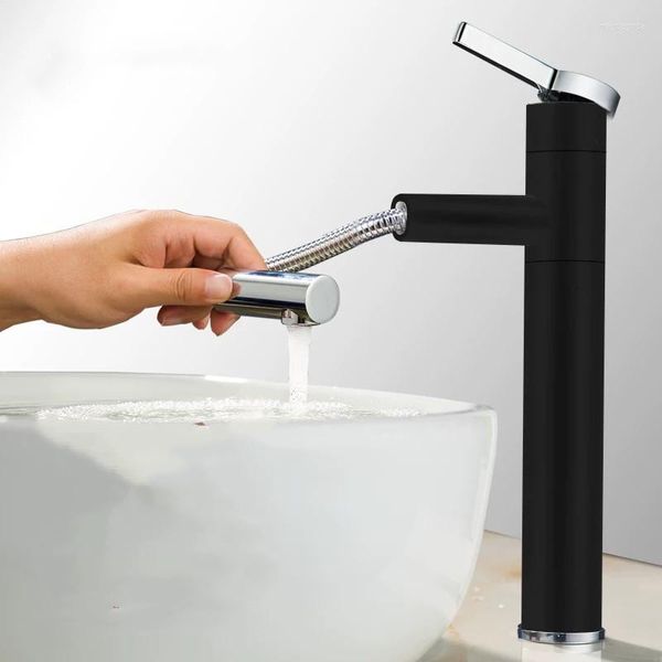 Rubinetti per lavandino del bagno Lavabo Lavabo in ottone nero Rubinetto estraibile A filo con qualsiasi angolo Rubinetti miscelatori bianchi per acqua fredda montati sul piano