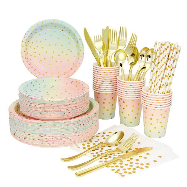 Posate da posate usa e getta set da tovagliolo da tovagliolo Forniture per feste di paglia per feste arcobaleno decorazione di compleanno per bambini 230216