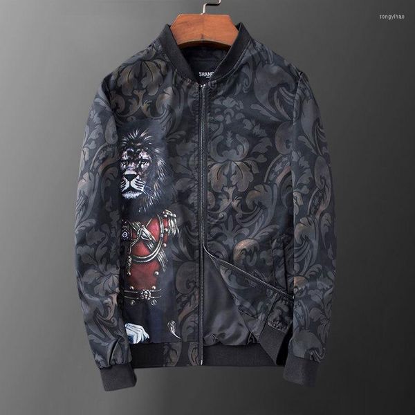 Männer Jacken Plus Größe 5XL Lion Print 2023 Frühling Vintage Streetwear Club Outfit Männer Mantel Bomber Jacke