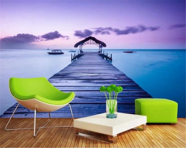 Tapeten 3D-Tapete, Wohnzimmer, Traumpromenade, Malediven, Meereslandschaft, Wandgemälde, Hintergrund, HD-Digitaldruck, Feuchtigkeitswandpapier