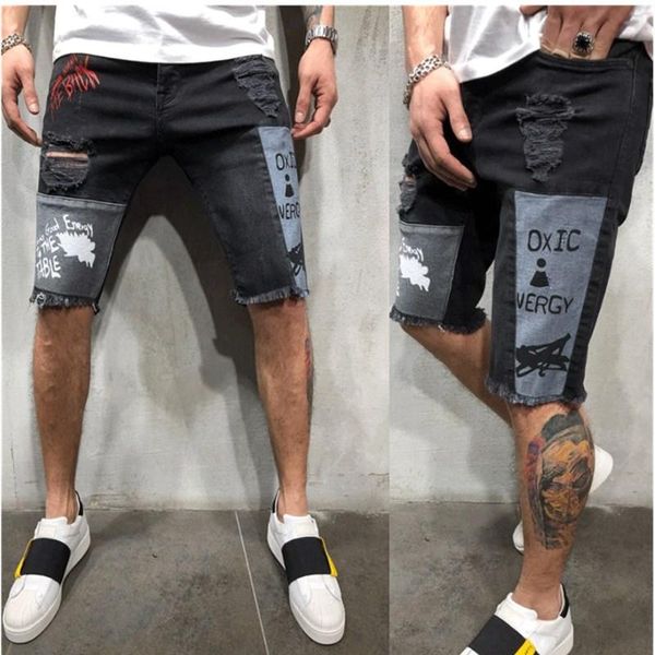 Мужские шорты мужская печать джинсовая джинсовая трена Super Street Sleamnny Sleim Lummer Half Pant Cargo Jeans Мужчины