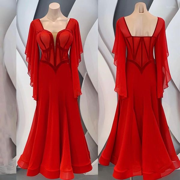 Palco use branco vermelho de alta qualidade de dança personalizada vestido de baile de dança feminino vestidos de noite mostram fantasias sl7063