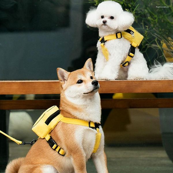 Köpek araba koltuğu kapaklar ayarlanabilir kablo demeti sırt çantası çıkarılabilir tasma sevimli sarı evcil hayvan açık hava yürüyüş eyer çantaları 1.5m esnek
