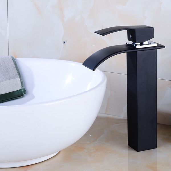 Rubinetti del lavandino del bagno cucina nera quadrata Accessori per miscelatore bacino in ottone tocco corto alto