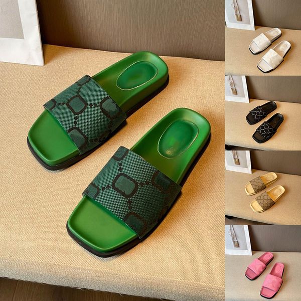 2023 Новый стиль тапочки для женщин 23ss Summer Shoes Fashion Luxury Designer Slides Ткань Кожаные плоские потерто