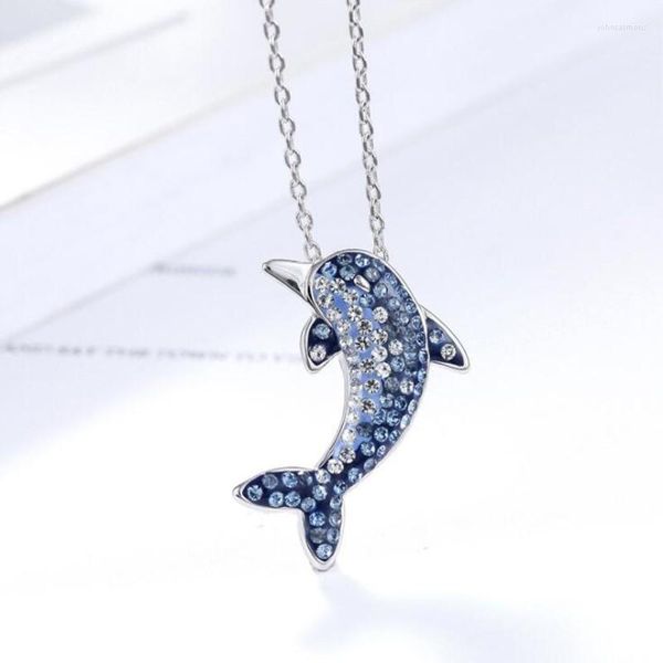 Ketten Trendy Temperament Glänzende Zirkon Niedliche Kleine Delphin Tier Silber Farbe Halskette Für Frau Mädchen Weibliche Charme Schmuck SN101