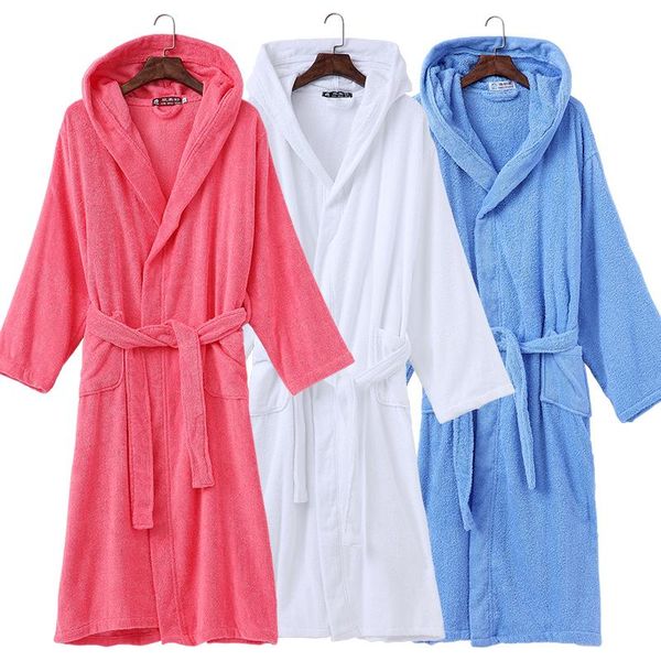 Damen-Nachtwäsche, Sommer-Baumwoll-Bademantel mit Kapuze, Damen, dick, warm, Herren-Morgenmantel, lange Robe, Hochzeit, Brautjungfer, Homewear, Weiß, Blau, Herbst.Wo