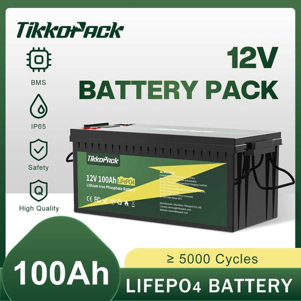 TIKKOPACK 12V 100Ah Batteria al Litio Connettore Batteria Integrata BMS 4S 100A 5000 Ciclo Lifepo4 Celle Ricaricabili per Sistema Solare