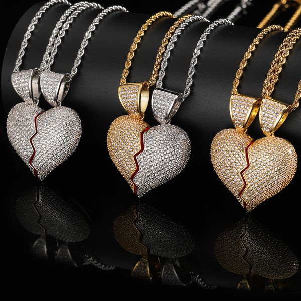 uomini Collana Pendenti Combinazione di due metà con il cuore spezzato ciondolo hip-hop micro-set magnete zircone amore coppia collane in catena hiphop di lusso per uomo donna