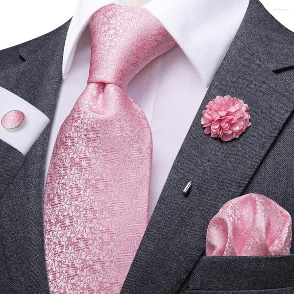 Laço amarra a gravata de casamento de seda floral sólida rosa para homens Handky Cufflink boutonniere gravata design de moda partida de negócios hi-tie hi-tie