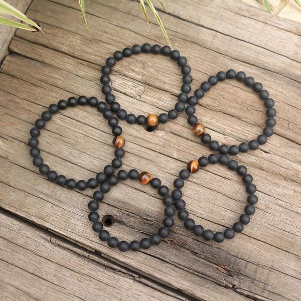 Strang 8mm Natursteinperlen Gebetsarmband Mattschwarzer Onyx Tigerauge JapaMala spiritueller Schmuck Meditation inspirierend