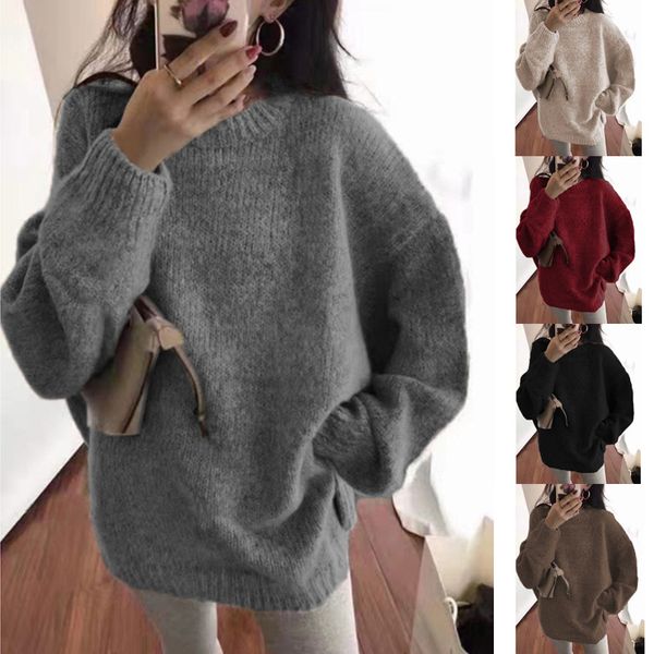 2023 Abito da donna primaverile e autunnale lavorato a maglia maglione corto girocollo stile pullover comodo casual tinta unita tendenza maglione semplice