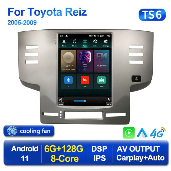 Android 11 Player para Tesla Style Car DVD Vídeo de rádio para Toyota Reiz Mark X 2005-2009 Multimídia GPS CarPlay estéreo