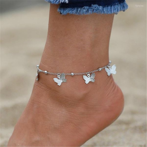 Tornozinhos de tornozebas Vagzeb Moda Butterfly Chain Charms for Women Gold Silver Color Tornozelo Bracelete na perna Jóias de pé boêmio