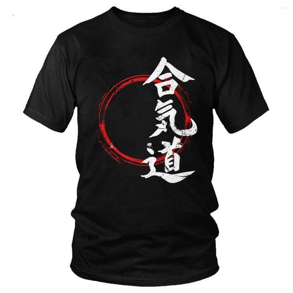Herren-T-Shirts, T-Shirt, Kanji-Aikido-Shirt, Herren, klassisch, lässig, weich, kurzärmelig, Rundhalsausschnitt, Geschenk-T-Shirt für ein Kampfsport-Liebes-T-Shirt
